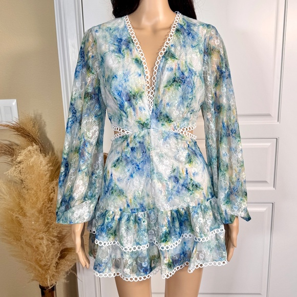 BLUE AND GREEN LONG SLEEVE CUTOUT ROMPER - Picture 11 of 15
